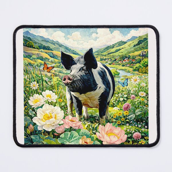 Item preview, Art Deco Watercolor Hampshire Pig in English Countryside #3 designed and sold by Helios Be. Lavsh.