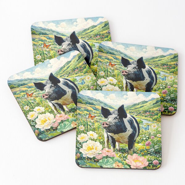 Item preview, Art Deco Watercolor Hampshire Pig in English Countryside #3 designed and sold by Helios Be. Lavsh.