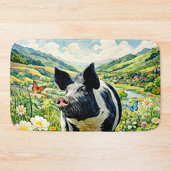 Item preview, Art Deco Watercolor Hampshire Pig in English Countryside #3 designed and sold by Helios Be. Lavsh.