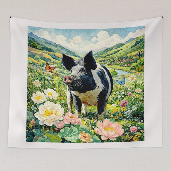 Item preview, Art Deco Watercolor Hampshire Pig in English Countryside #3 designed and sold by Helios Be. Lavsh.