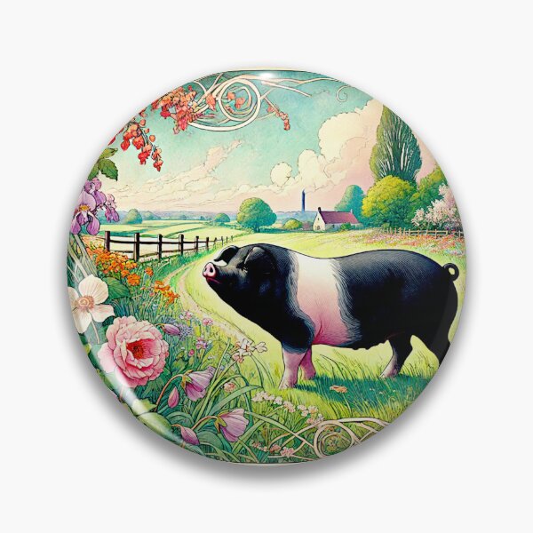 Item preview, Art Noveau Watercolor Hampshire Pig in English Countryside #4 designed and sold by Helios Be. Lavsh.