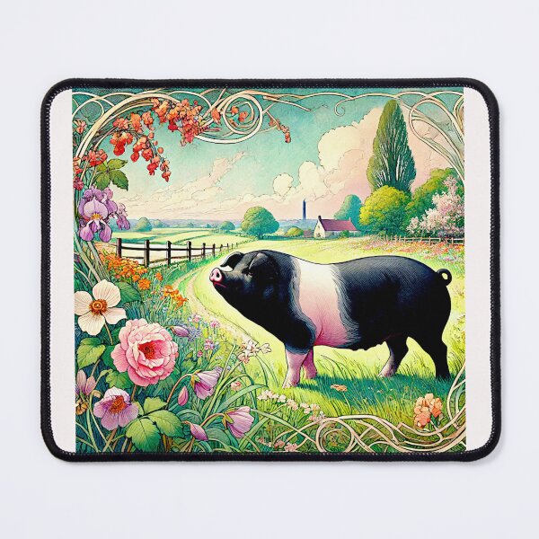 Item preview, Art Noveau Watercolor Hampshire Pig in English Countryside #4 designed and sold by Helios Be. Lavsh.