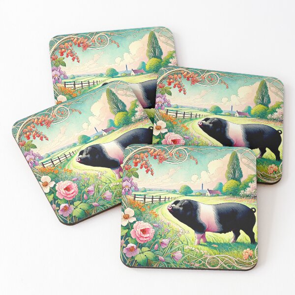Item preview, Art Noveau Watercolor Hampshire Pig in English Countryside #4 designed and sold by Helios Be. Lavsh.