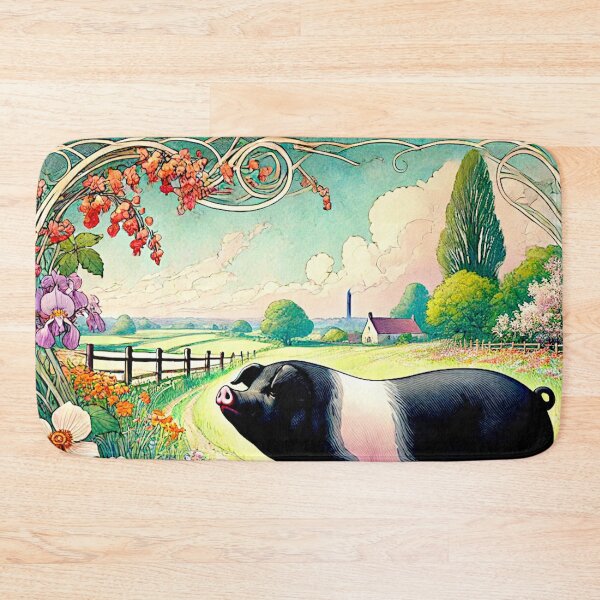 Item preview, Art Noveau Watercolor Hampshire Pig in English Countryside #4 designed and sold by Helios Be. Lavsh.
