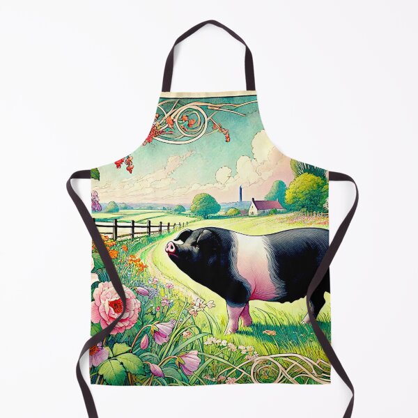 Item preview, Art Noveau Watercolor Hampshire Pig in English Countryside #4 designed and sold by Helios Be. Lavsh.