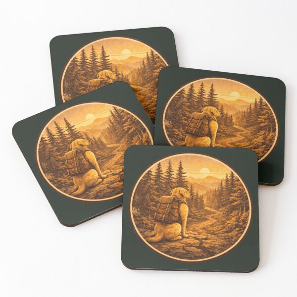 Item preview, Hiking Labrador Trail Badge – Mountain Forest Sunset designed and sold by PawPrintCustom.