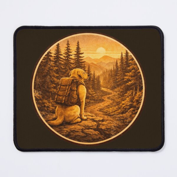 Item preview, Hiking Labrador Trail Badge – Mountain Forest Sunset designed and sold by PawPrintCustom.