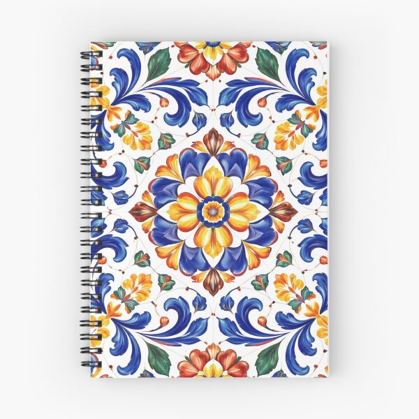 Item preview, Mediterranean Blue Orange Floral Tile Pattern designed and sold by DreamPixAtelier.