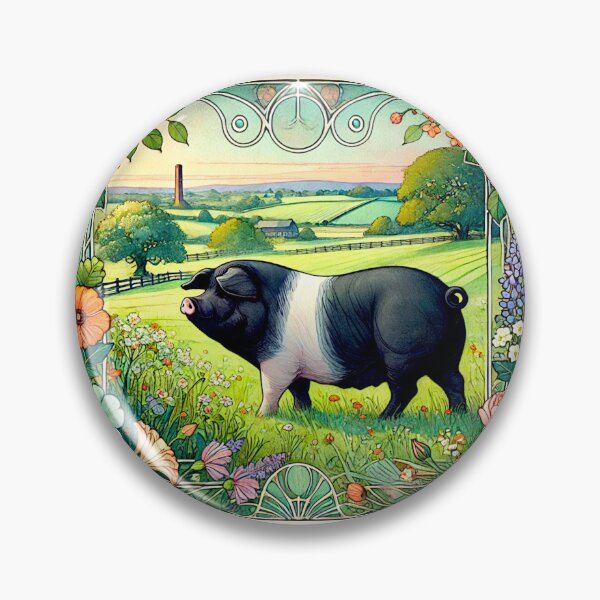 Item preview, Art Noveau Watercolor Hampshire Pig in English Countryside #5 designed and sold by Helios Be. Lavsh.