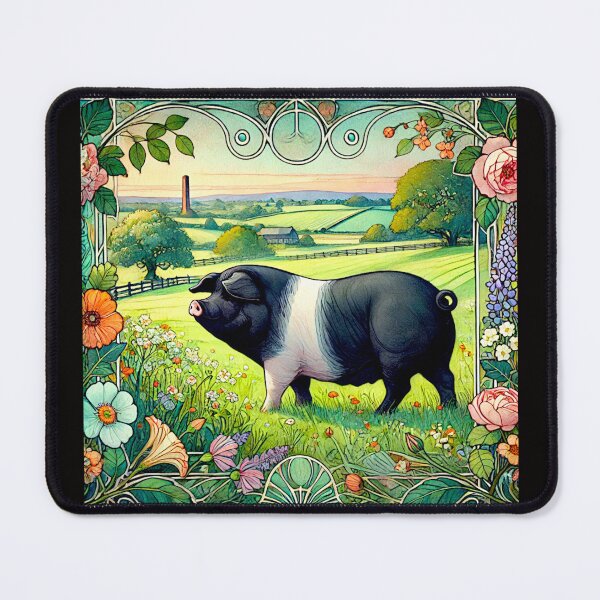 Item preview, Art Noveau Watercolor Hampshire Pig in English Countryside #5 designed and sold by Helios Be. Lavsh.