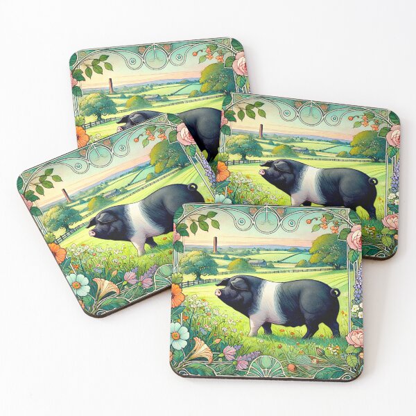 Item preview, Art Noveau Watercolor Hampshire Pig in English Countryside #5 designed and sold by Helios Be. Lavsh.