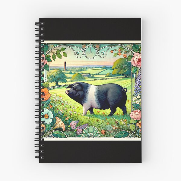 Item preview, Art Noveau Watercolor Hampshire Pig in English Countryside #5 designed and sold by Helios Be. Lavsh.
