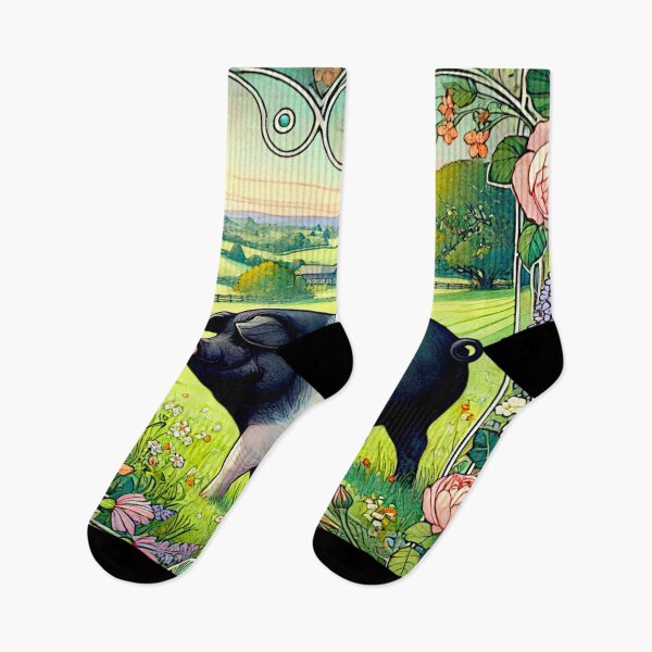 Item preview, Art Noveau Watercolor Hampshire Pig in English Countryside #5 designed and sold by Helios Be. Lavsh.