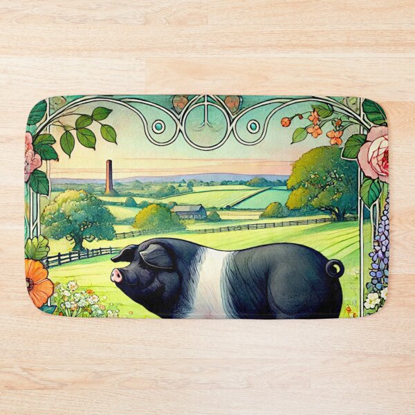 Item preview, Art Noveau Watercolor Hampshire Pig in English Countryside #5 designed and sold by Helios Be. Lavsh.