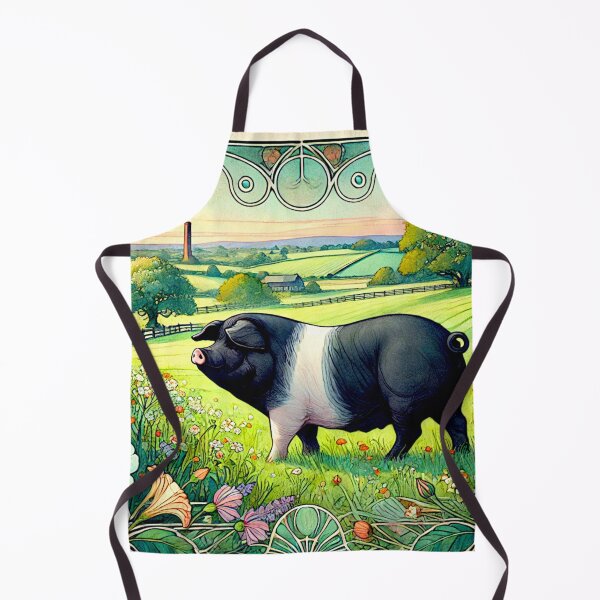 Item preview, Art Noveau Watercolor Hampshire Pig in English Countryside #5 designed and sold by Helios Be. Lavsh.