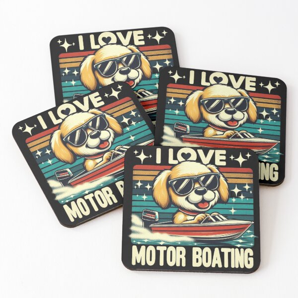 Item preview, I Love Motorboating Dogs Retro Vintage Sunset Biker Puppy designed and sold by Zoo-Moo.
