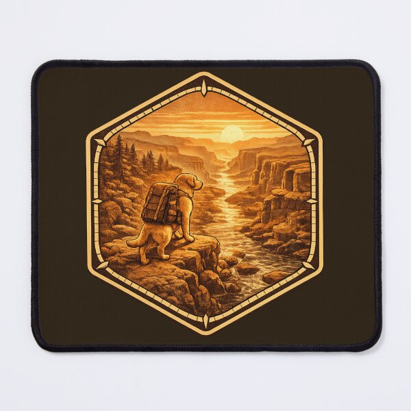 Item preview, Hiking Labrador Canyon Badge – River Sunset Adventure designed and sold by PawPrintCustom.