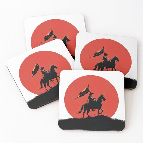 Item preview, Silhouette of Horse Rider Holding Flag Against Red Sun designed and sold by AntAntXD.