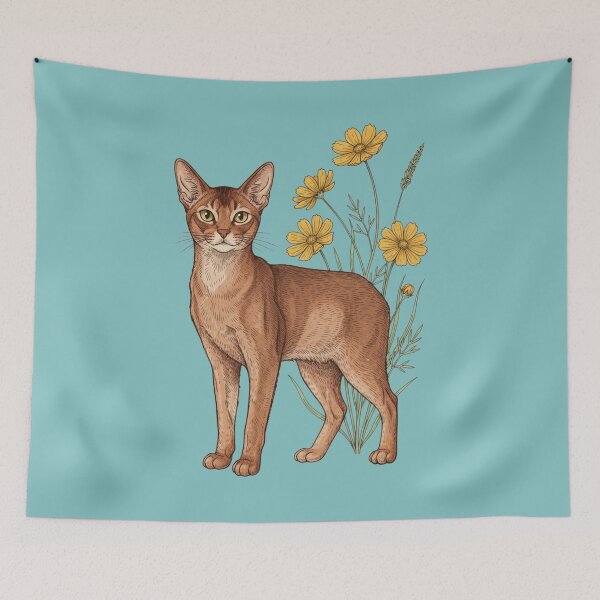 Item preview, Vintage Abyssinian Cat Yellow Cosmos designed and sold by BirdsnStuff.