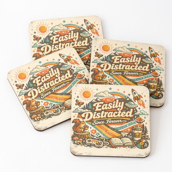 Item preview, Easily Distracted Since Forever – Funny ADHD Retro Illustration designed and sold by kopcollage.