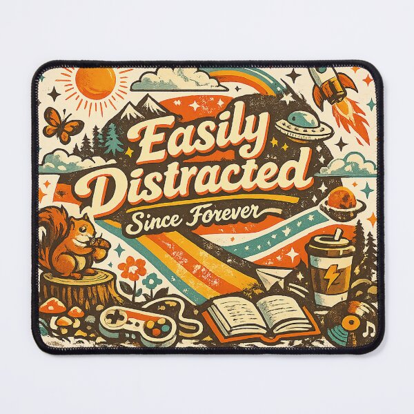 Item preview, Easily Distracted Since Forever – Funny ADHD Retro Illustration designed and sold by kopcollage.
