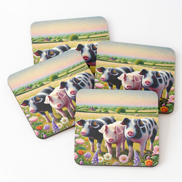 Item preview, Pointilistic Watercolor Hampshire Pig in English Countryside #6 designed and sold by Helios Be. Lavsh.