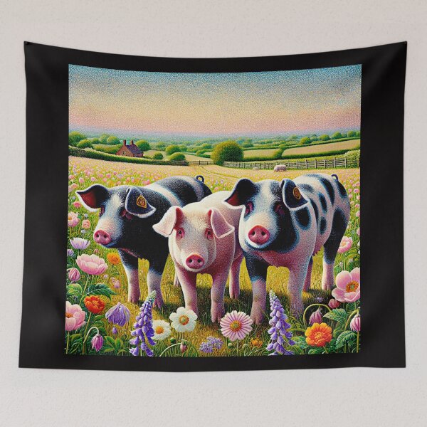 Item preview, Pointilistic Watercolor Hampshire Pig in English Countryside #6 designed and sold by Helios Be. Lavsh.