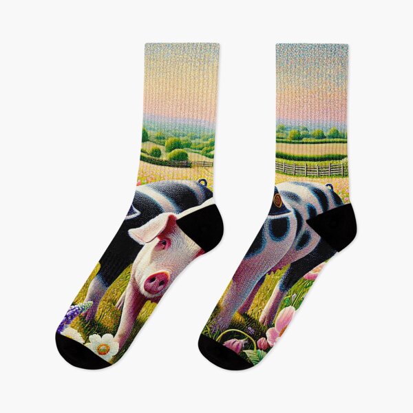 Item preview, Pointilistic Watercolor Hampshire Pig in English Countryside #6 designed and sold by Helios Be. Lavsh.
