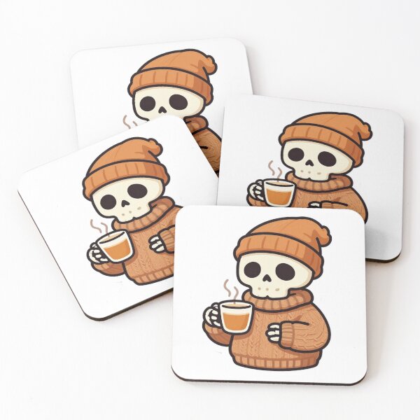 Item preview, Dead Inside But Caffeinated Cozy Skeleton Autumn Sticker designed and sold by gaogle.