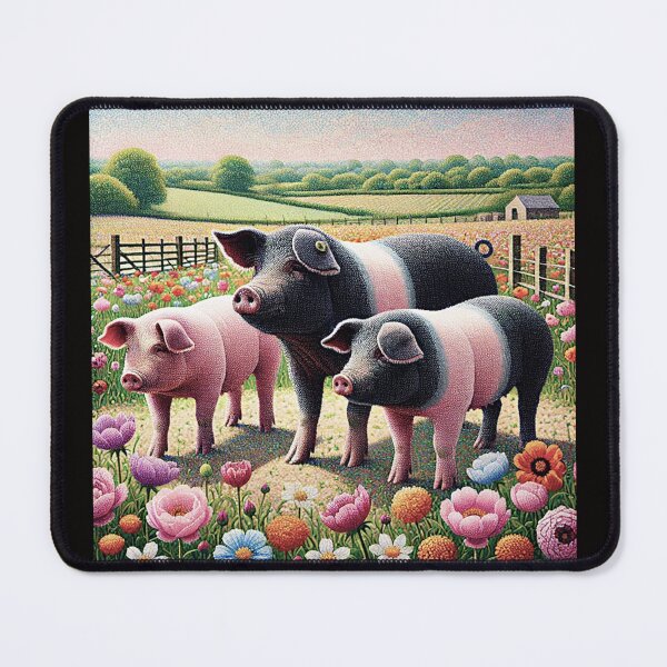 Item preview, Pointilistic Watercolor Hampshire Pig in English Countryside #7 designed and sold by Helios Be. Lavsh.