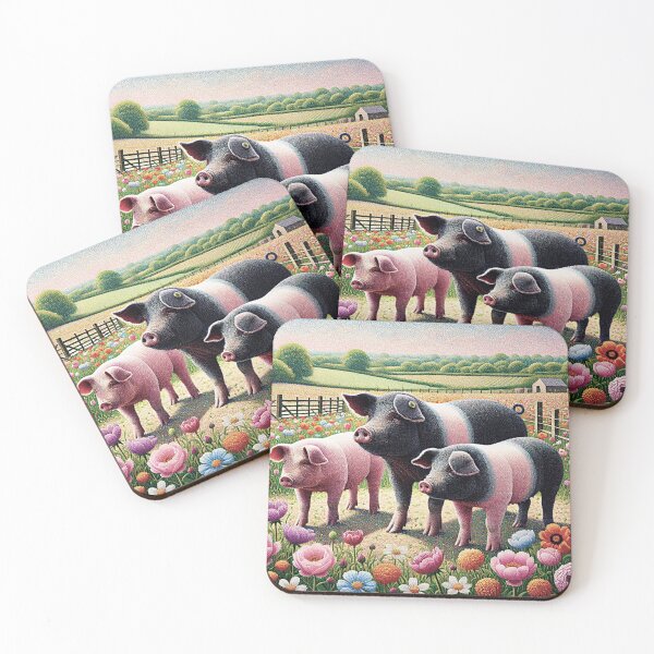 Item preview, Pointilistic Watercolor Hampshire Pig in English Countryside #7 designed and sold by Helios Be. Lavsh.