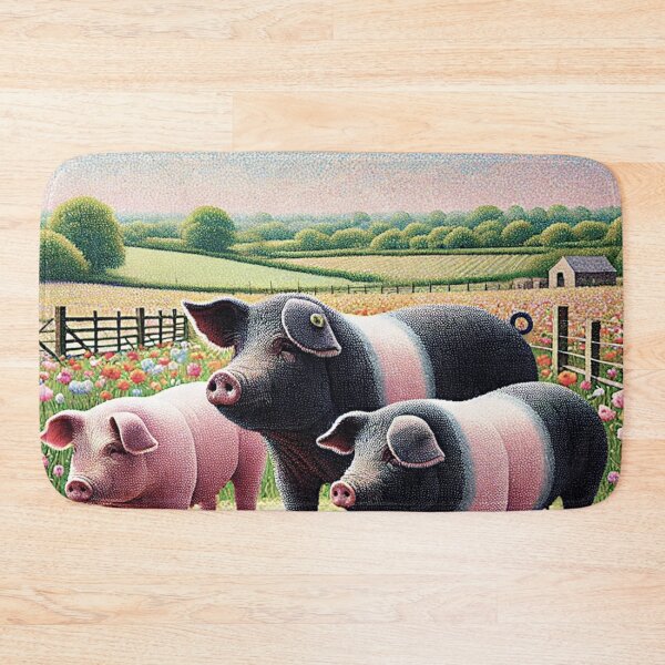 Item preview, Pointilistic Watercolor Hampshire Pig in English Countryside #7 designed and sold by Helios Be. Lavsh.