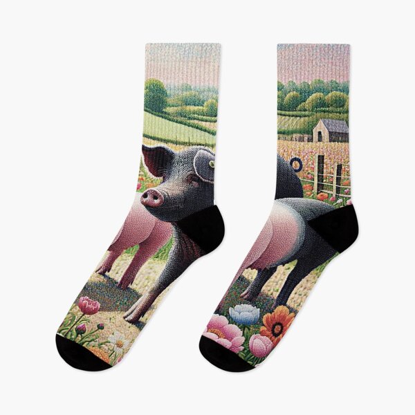 Item preview, Pointilistic Watercolor Hampshire Pig in English Countryside #7 designed and sold by Helios Be. Lavsh.