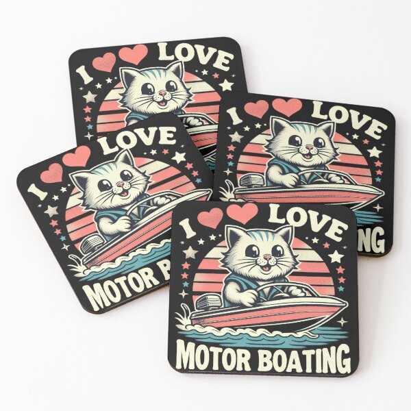 Item preview, I Love Motorboating Cats Retro Vintage Sunset Boating Kitty designed and sold by Zoo-Moo.