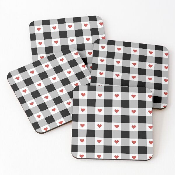 Item preview, Black Grey Checkered Pattern with Red Hearts designed and sold by joleyjl.