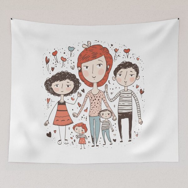 Item preview, Single mom and 4 kids standing and smiling in a family portrait designed and sold by y-a-y.