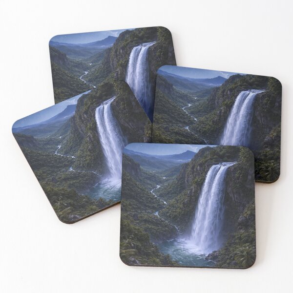 Item preview, Moonlit Tropical Waterfall Night - Full Moon Milky Way Jungle Paradise Landscape designed and sold by NAJURE.