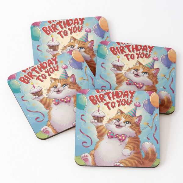 Item preview, Birthday with a cat. designed and sold by MyHappyArtShop.