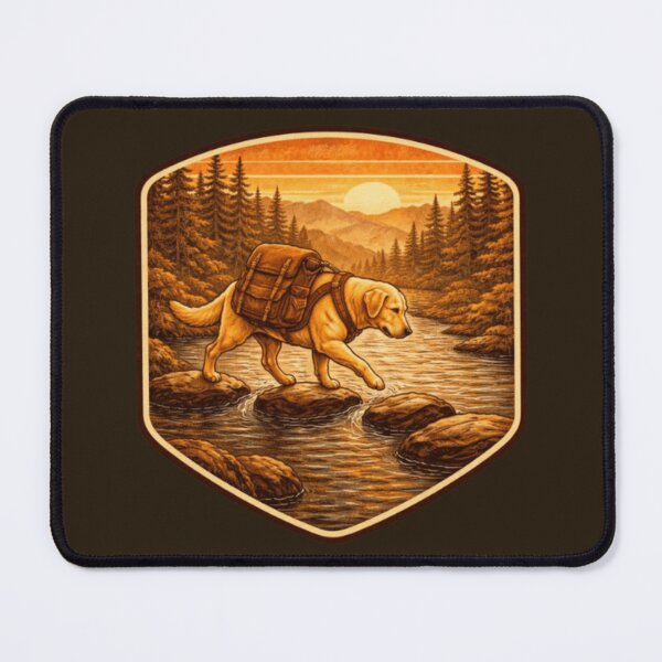 Item preview, Hiking Labrador River Crossing Badge – Trail Adventure Dog designed and sold by PawPrintCustom.
