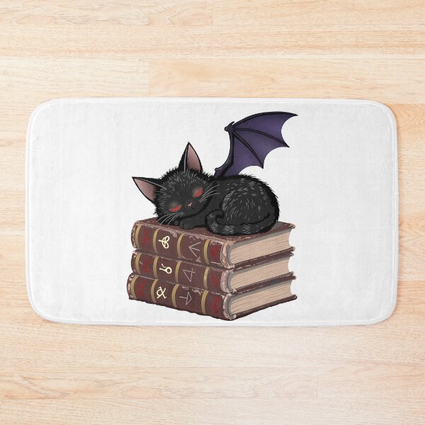 Item preview, Demon Kitten sleeping on stack of Grimoires - for light backgrounds designed and sold by Really Bad Art.