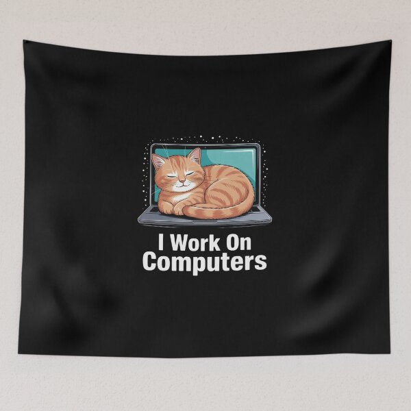 Item preview, I Work on Computers Cute Tech Coding Cat Working designed and sold by DigitaldeligArt.