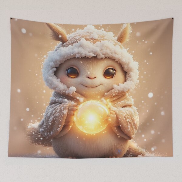 Item preview, Cute Winter Guardian – Cozy Fantasy Creature Holding Light by NegarTv Designs designed and sold by NegarTv Designs.