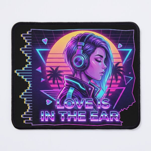 Item preview, Love Is in the Ear – Neon Synthwave Girl with Headphones designed and sold by MerchYouSearch.