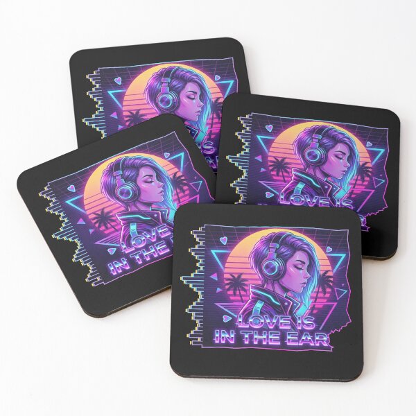 Item preview, Love Is in the Ear – Neon Synthwave Girl with Headphones designed and sold by MerchYouSearch.