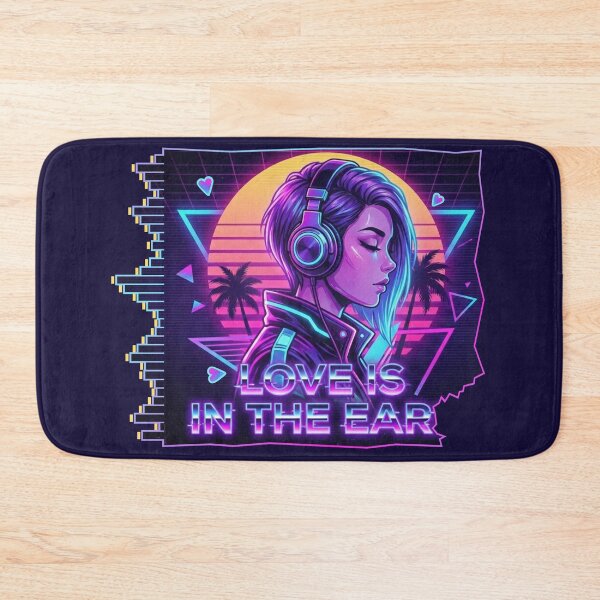 Item preview, Love Is in the Ear – Neon Synthwave Girl with Headphones designed and sold by MerchYouSearch.