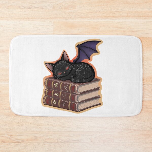 Item preview, Demon Kitten sleeping on stack of Grimoires - for dark backgrounds designed and sold by Really Bad Art.