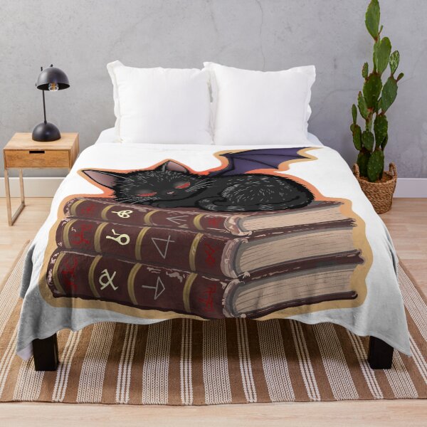 Item preview, Demon Kitten sleeping on stack of Grimoires - for dark backgrounds designed and sold by Really Bad Art.