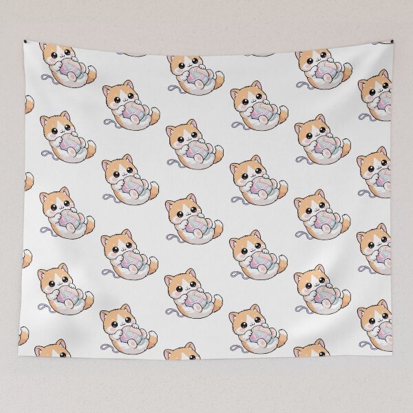 Item preview, Kawaii Cat with Pastel Yarn Ball – Cute Cozy Illustration designed and sold by CozyCritterShop.
