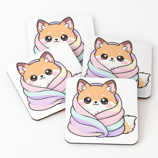Item preview, Kawaii Fox Wrapped in Pastel Blanket – Cozy Cute Animal Art designed and sold by CozyCritterShop.
