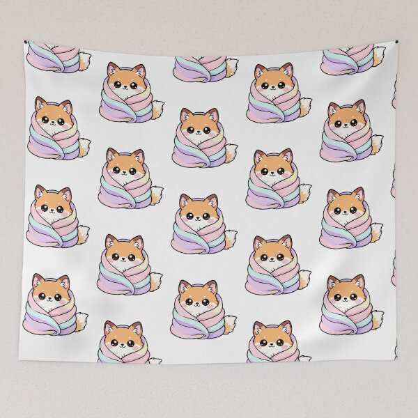 Item preview, Kawaii Fox Wrapped in Pastel Blanket – Cozy Cute Animal Art designed and sold by CozyCritterShop.